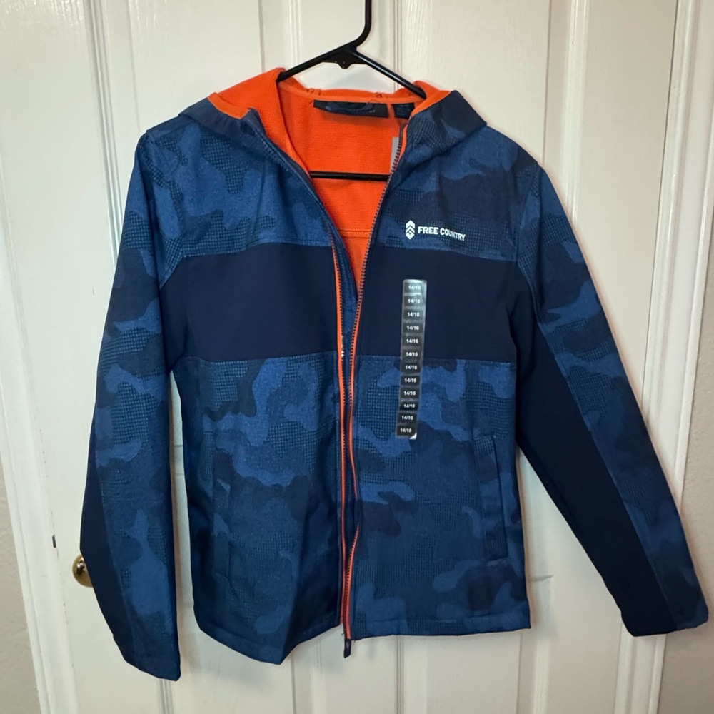 Free Country Navy Camo Jacket with Bright Orange Interior